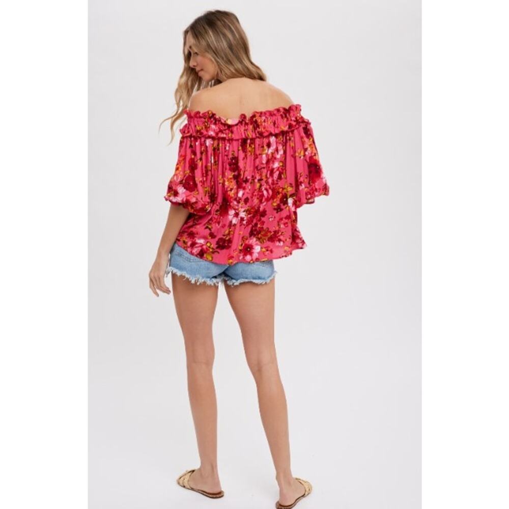 Floral Ruffle Neck Off The Shoulder Blouse LARGE - Picture 5 of 8